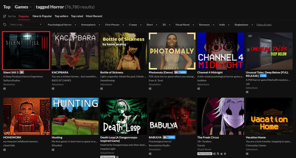 Silent Still 3 earning #1 on Itch.io